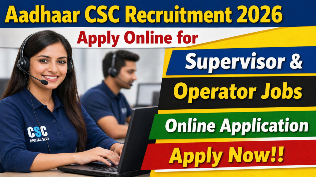 Aadhaar CSC Recruitment 2026 – Apply Online for Supervisor & Operator Jobs | 236 Vacancies, Eligibility, Salary, Last Date