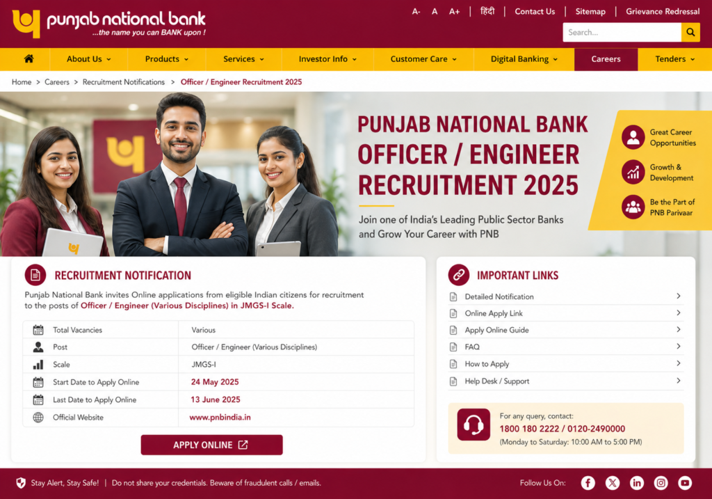 PNB Government Bank Jobs 2026: Officer & Engineer Vacancy Notification