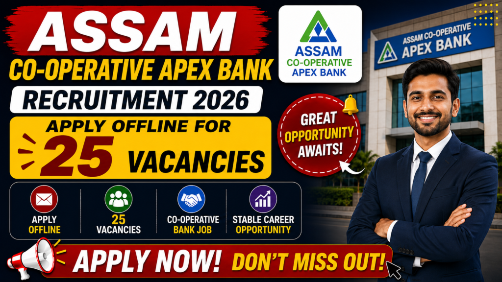 Assam Co-operative Apex Bank Recruitment 2026 Apply Offline for 25 Assistant Branch Manager & Assistant Manager Vacancies
