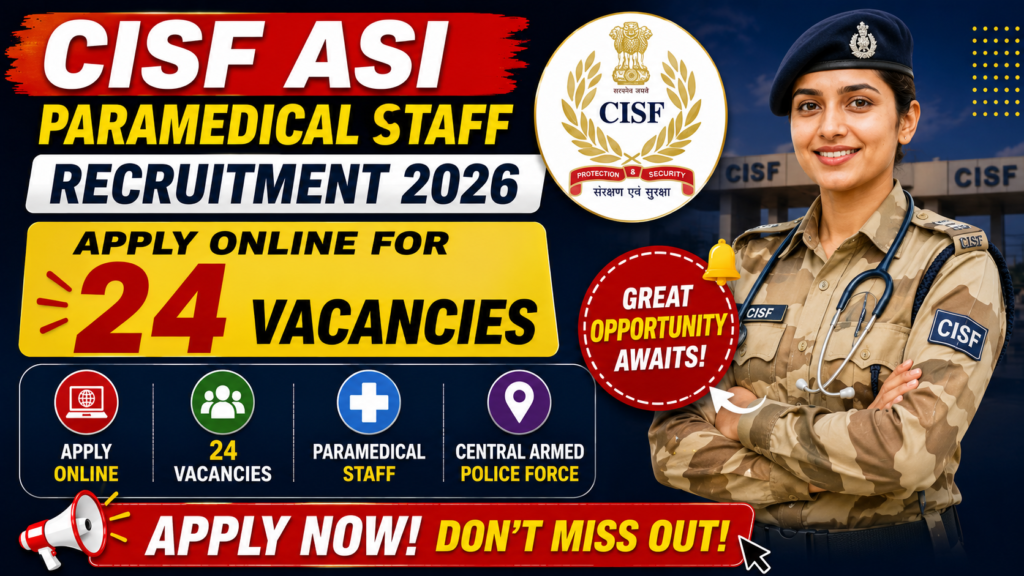 CISF ASI Paramedical Staff Recruitment 2026 Apply Online for 24 Vacancies