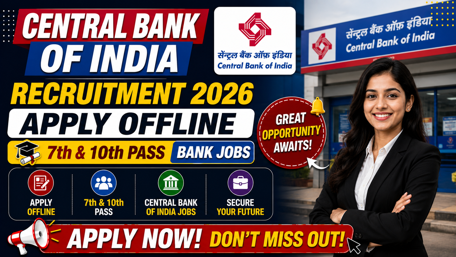 Central Bank of India Recruitment 2026 Apply Offline for Attender & Watchman cum Gardener Posts | 7th & 10th Pass Bank Jobs