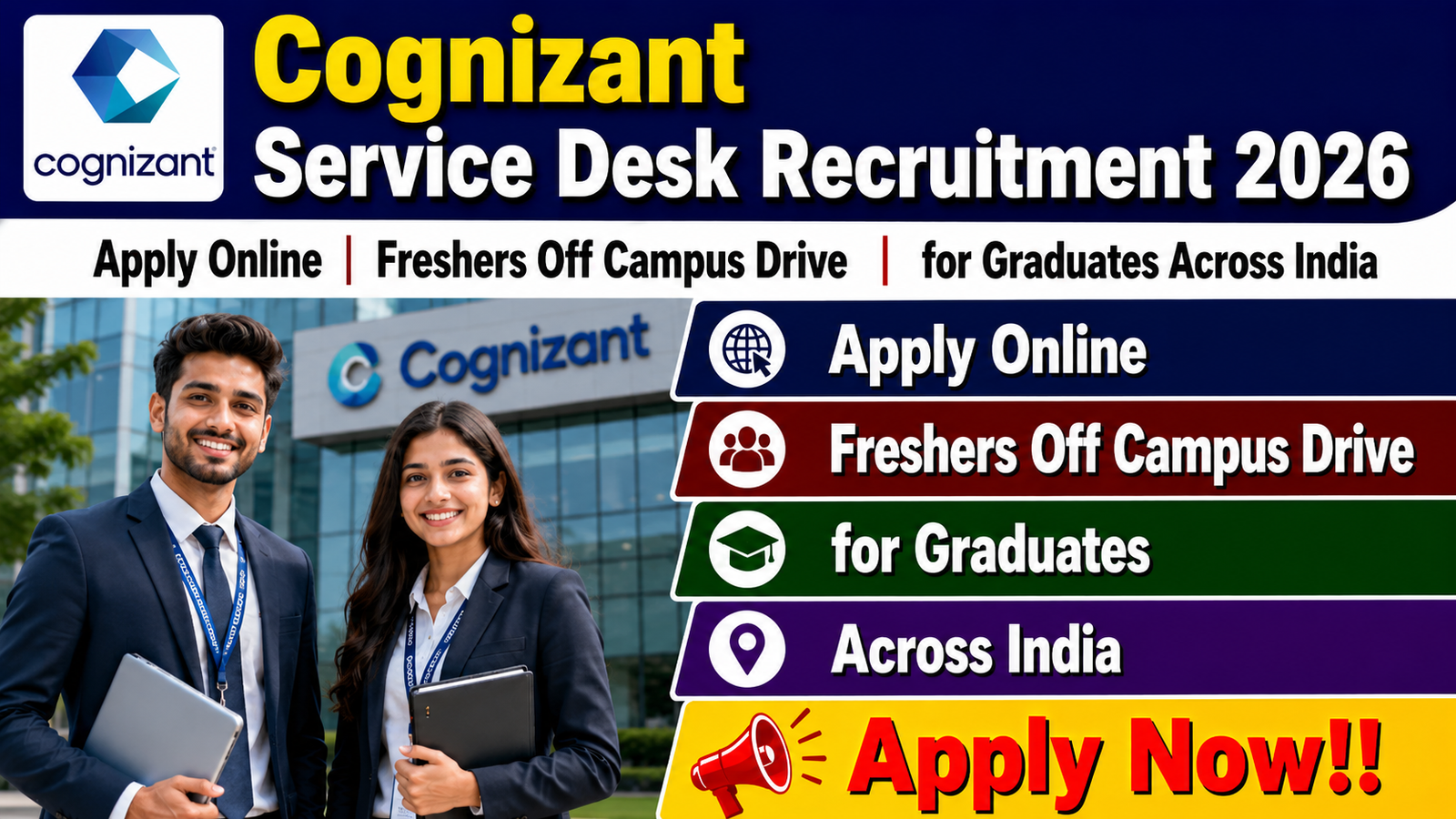 Cognizant Service Desk Recruitment 2026 Apply Online | Freshers Off Campus Drive for Graduates Across India