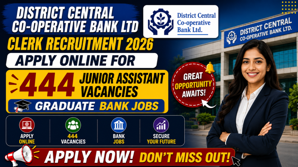 Sangli DCC Bank Clerk Recruitment 2026 Apply Online for 444 Junior Assistant Vacancies | Graduate Bank Jobs in Maharashtra