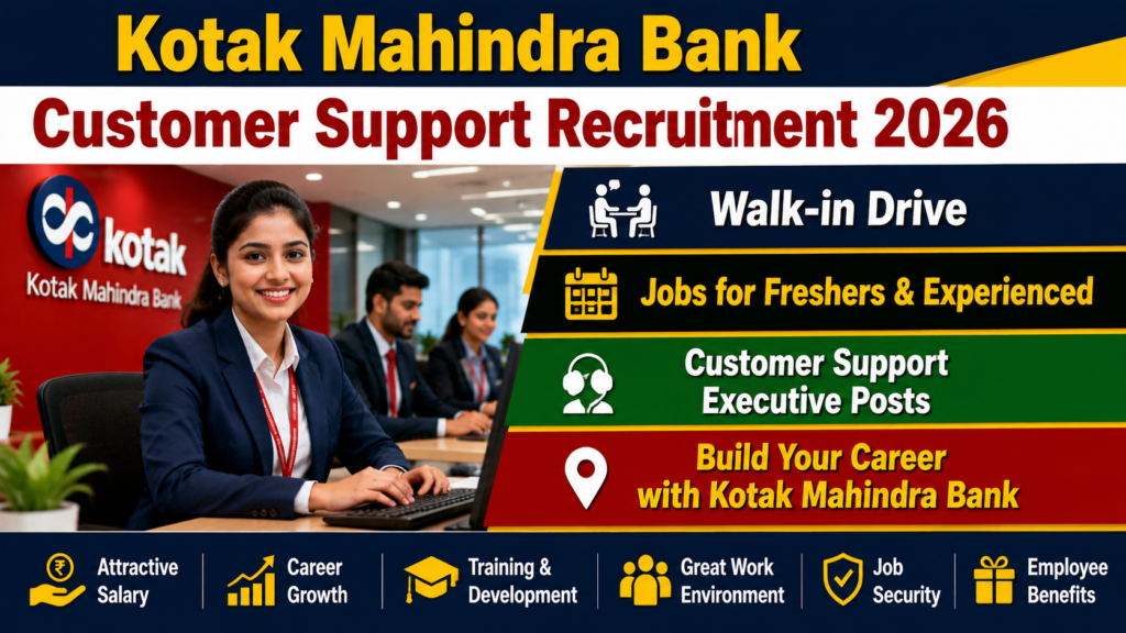 Kotak Mahindra Bank Customer Support Recruitment 2026 Walk-in Drive for 100 Vacancies | Jobs for Freshers & Experienced
