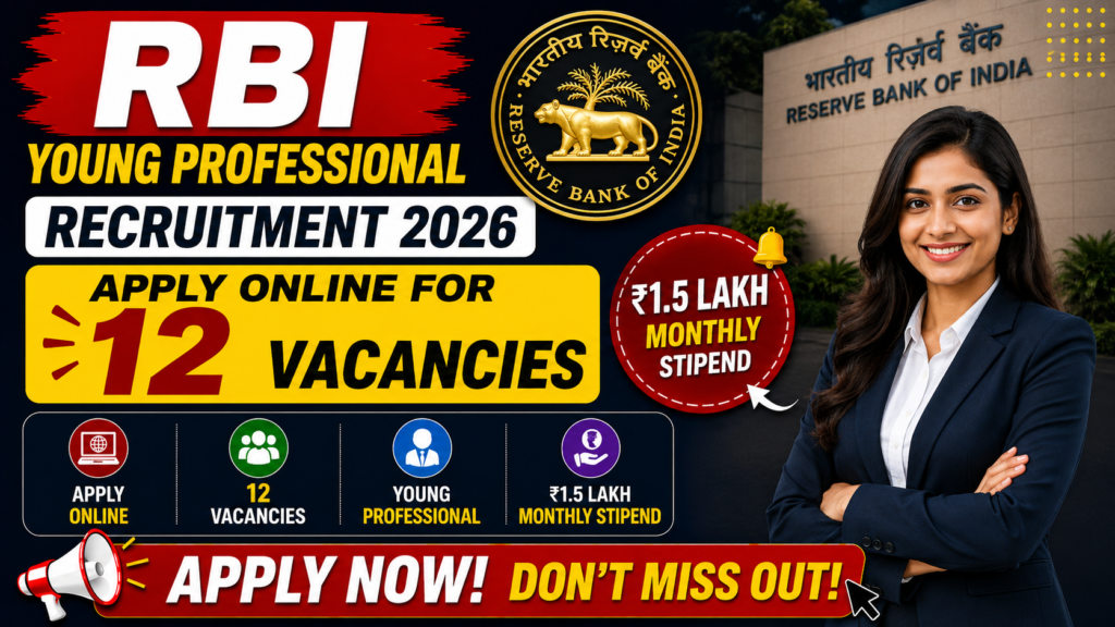 RBI Young Professional Recruitment 2026 Apply Online for 12 Vacancies | ₹1.5 Lakh Monthly Stipend Reserve Bank of India Jobs