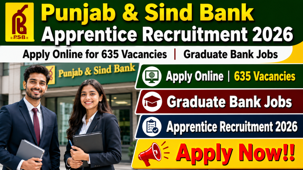 Punjab & Sind Bank Apprentice Recruitment 2026 Apply Online for 635 Vacancies | Graduate Bank Jobs