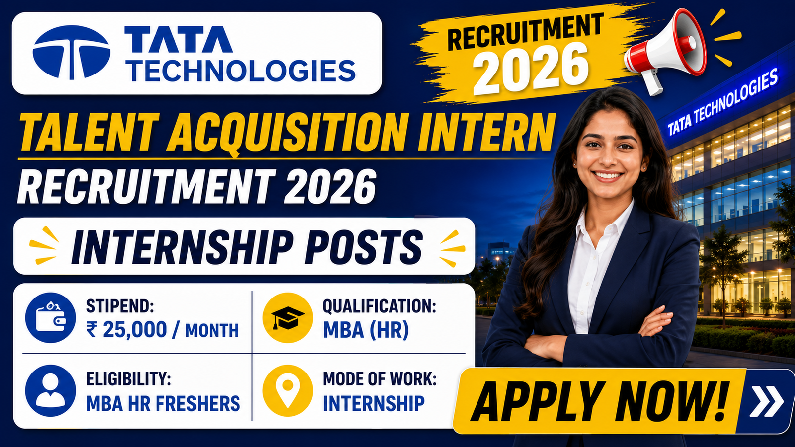 Tata Technologies Talent Acquisition Intern Recruitment 2026 | Apply Online for HR Internship | MBA HR Freshers Eligible