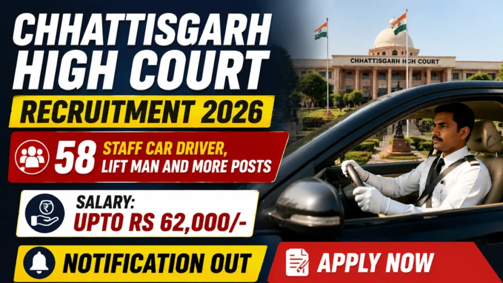 Chhattisgarh High Court Recruitment 2026 Notification Out for 58 Vacancies Apply Offline for Staff Car Driver, Lift Man & Contingency Fund Employee Posts